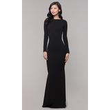 Vestido Feminino Liso Elegante Fashion Manga Longa Festa