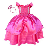 Vestido Festa Fantasia Princesa Bela Luxo Infantil E Tiara