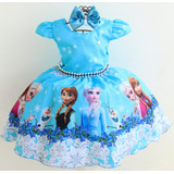Vestido Festa Infantil Temático Frozen Princesa Luxo E Tiara