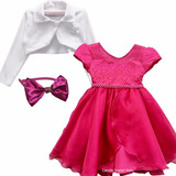 Vestido Festa Princesa Barbie Pink 4 A 12 E Bolero Promoção