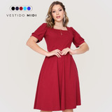 Vestido Godê Midi Feminino Rodado Com Manga Princesa