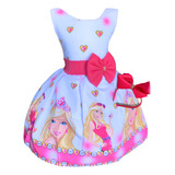 Vestido Infantil Barbie Rosa Luxo + Tiara