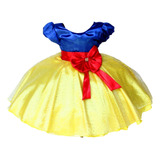 Vestido Infantil Branca De Neve Luxo Festa Com 2 Tiaras