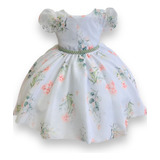 Vestido Infantil Branco Com Buquê De Flores Verde - 1.2.3.4