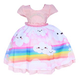 Vestido Infantil Chuva De Amor Benção Arco Íris Nuvens 