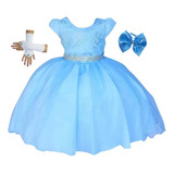 Vestido Infantil Cinderela Azul Daminha Luxo Borboleta