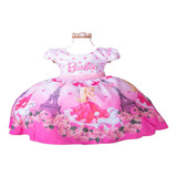 Vestido Infantil Da Barbie Rosa Luxuoso Mega Promoção