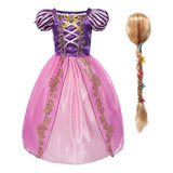 Vestido Infantil Fantasia Da Rapunzel 3-4 Anos Com Peruca