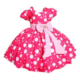 Vestido Infantil Festa Luxo Minnie Rosa Pink Com 2 Tiara