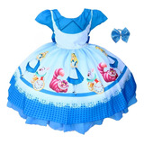 Vestido Infantil Frozen Alice Cinderela Luxo Festa E Tiara 