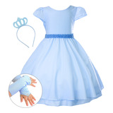 Vestido Infantil Frozen Cinderela Princesa Azul Kit Luxo