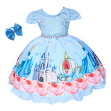 Vestido Infantil Princesas Encantadas Cinderela Luxo E Tiara