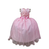 Vestido Infantil Rosa Com Renda Longo Luxo