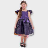 Vestido Infantil Roupa Menina Bruxinha Roxo Mangas Halloween