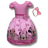 Vestido Infantil Temático Ratinha Mouse Baby Rosa + Brinde