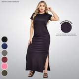 Vestido Longo Canelado Com Fenda