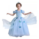 Vestido Longo De Festa Fantasia Cinderela Princesa Luxo Azul