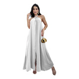 Vestido Longo Feminino Frente Unica Costas Nua Elegante Duna