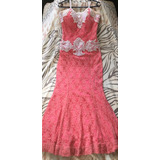 Vestido Longo Na Renda, Forro Acetinado, Corpo Corselete.