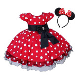 Vestido Luxo Minnie Vermelho Infantil Com Tiara Minie Mini