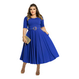 Vestido Mide Gode Com Cinto Manga Princesa Moda Evangélica 