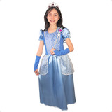 Vestido Princesas Fantasia Menina Infantil Kit Luva E Coroa