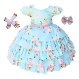 Vestido Realeza Azul Infantil Cinderela Frozen Alice Luvas