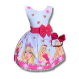 Vestido Temático Infantil Barbie Rosa Luxo Regata + Brinde