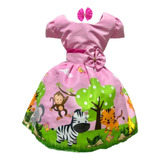 Vestido Temático Infantil Festa Safari Animais Zoo + Brinde