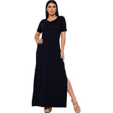Vestido Verão Soltinho Feminino Longo Fenda Manga Curta