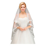 Véu De Noiva Tule Bordado Casamento Longo 150 Cm Pente Cor Branco