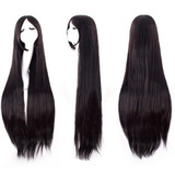 Wig 100 Cm Preta Peruca Lisa Sintetica 1 Metro C/ Franja