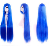 Wig Cosplay Azul Royal Anil 100cm Anime Peruca C/ Franjao