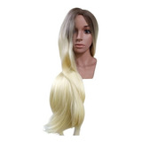 Wig S/ Franja Ombrehair Platinada Peruca Fibra Organica 70cm