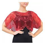 Xale Feminino Bordado Barroco Vermelho Com Lantejoulas Lindo